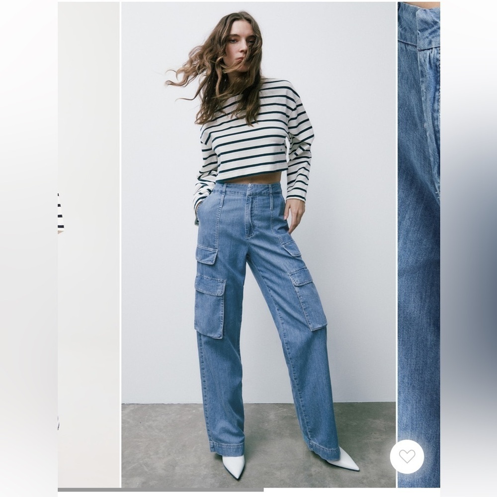 Frame Relaxed Straight High Rise Cargo Jeans Rhythm Blue Women's Size 26